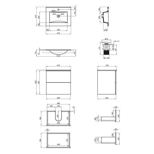 Комплект Qtap Tern 600х580х437 White тумба підвісна + раковина урізна QT1772TPL6013060CW