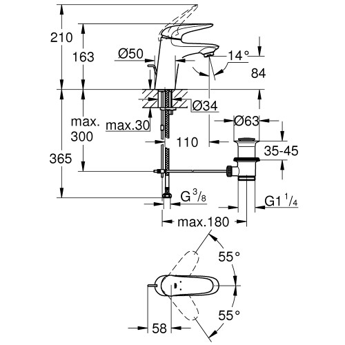 Одноважільний змішувач для раковини S Size Grohe Eurostyle 23707003  