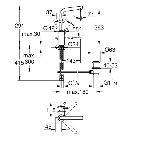 Одноважільний змішувач для раковини L Size Grohe Concetto 23739002  