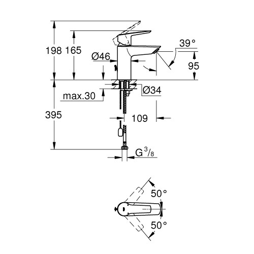 Одноважільний змішувач для раковини Grohe QuickFix Start S-Size з ланцюжком (32277002)