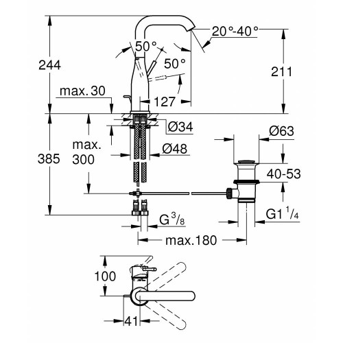 Одноважільний змішувач для раковини L Size Grohe Essence (32628DC1)  