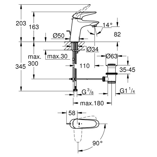 Одноважільний змішувач для раковини S Size Grohe Eurostyle 23709003  