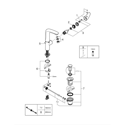 Одноважільний змішувач для раковини L Size Grohe Wave 23584001  