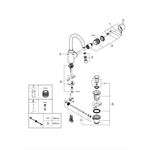 Одноважільний змішувач для раковини L Size Grohe Feel 32723001  