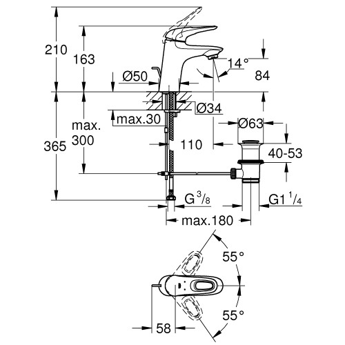 Одноважільний змішувач для раковини S Size Grohe Eurostyle 33558003  