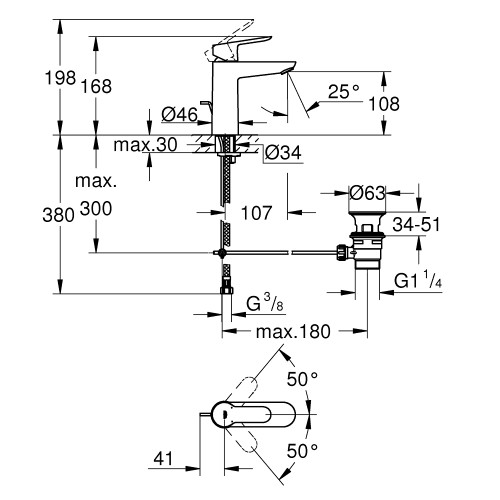 Одноважільний змішувач для раковини M Size Grohe BauEdge 23758000  