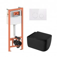 Комплект: Qtap Gemini Ultra Quiet унітаз підвісний QT2533076EUQMB + Nest комплект інсталяції 4в1 (Клавіша кругла White) QT0133M425 + QT0111M11110W