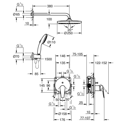 Прихована душова система з Grohe Tempesta + Grohe BauEdge 250 25290000  