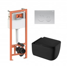 Комплект: Qtap Gemini Ultra Quiet унітаз підвісний QT2533076EUQMB + Nest комплект інсталяції 4в1 (Клавіша кругла Satin) QT0133M425 + QT0111M11111SAT