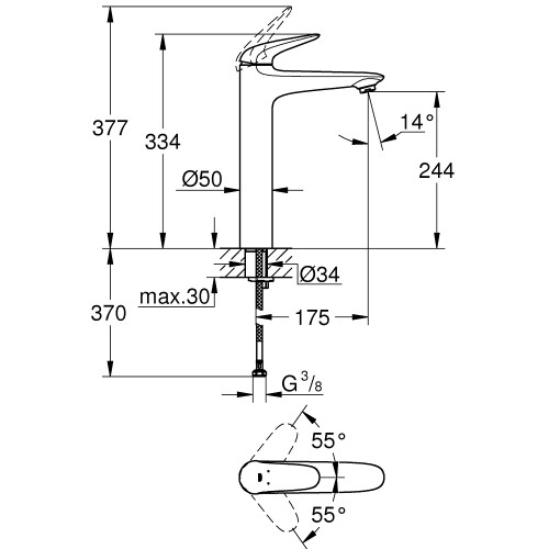 Одноважільний змішувач для раковини XL Size Grohe Eurostyle 23719003  