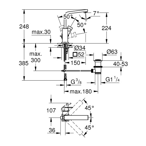 Одноважільний змішувач для раковини L Size Grohe Eurocube (23135AL0)  