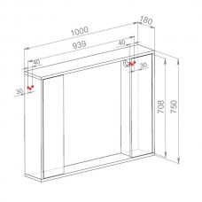 Дзеркало Шельф (нордленд) 100 см з шафою праворуч та ліворуч