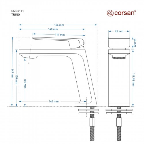 Змішувач для раковини (умивальника) Corsan TRINO BLACK MATT чорний низький CMB7111BL