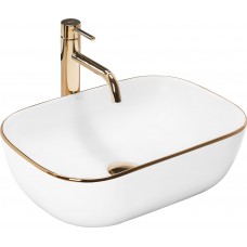 Умивальник (раковина) REA BELINDA GOLD EDGE накладний білий/золотий REA-U8736