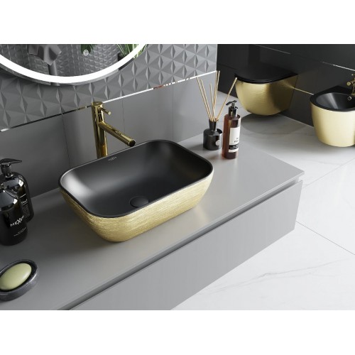 Умивальник (раковина) MEXEN RITA BLACK MATT / BRUSHED GOLD накладний