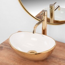 Умивальник (раковина) REA SOFIA MINI WHITE GOLD накладний білий/золото REA-U6334