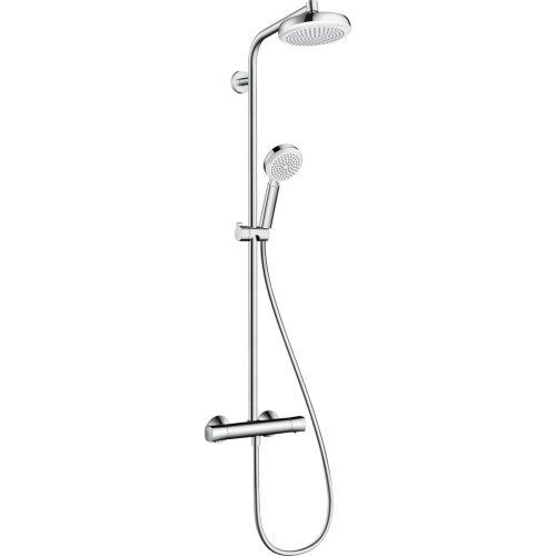 Душова система Hansgrohe Crometta 160 Showerpipe EcoSmart 1jet, 9л/хв з термостатом білий/хром 27265400