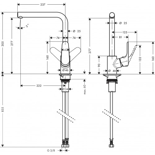 Змішувач Hansgrohe Focus 280 для кухні Matt Black 31817670