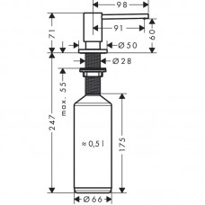Дозатор Hansgrohe кухонний A41 для миючого засобу 500 ml врізний Stainless Steel Finish 40438800