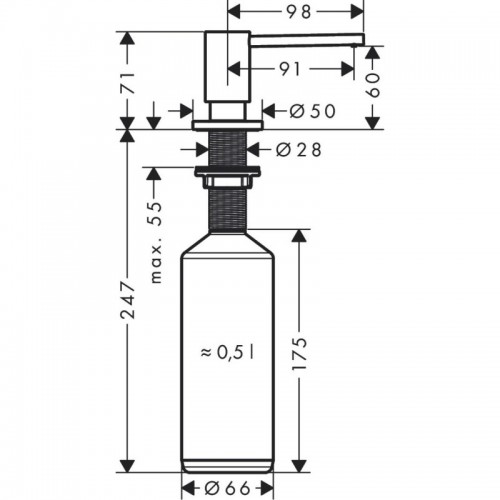 Дозатор Hansgrohe кухонний A41 для миючого засобу 500 ml врізний Stainless Steel Finish 40438800