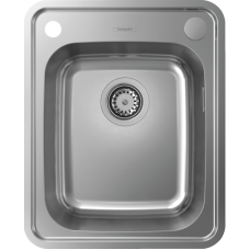 Кухонна мийка S412-F340 на стільницю 420х520 з сифон Hansgrohe ом automatic 43334800 Stainless Steel