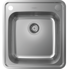 Кухонна мийка S412-F400 на стільницю 480х520 з сифон Hansgrohe ом automatic 43335800 Stainless Steel
