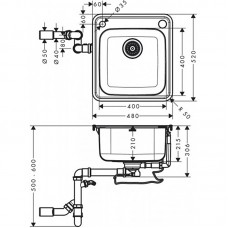 Кухонна мийка S412-F400 на стільницю 480х520 з сифон Hansgrohe ом automatic 43335800 Stainless Steel