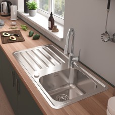 Кухонна мийка S4113-F340 на стільницю 915х505 з сифон Hansgrohe ом automatic 43337800 Stainless Steel