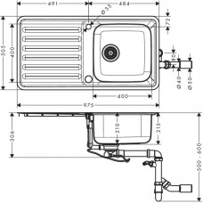 Кухонна мийка S4113-F400 на стільницю 975х505 з сифон Hansgrohe ом automatic 43338800 Stainless Steel