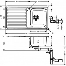 Кухонна мийка S4111-F340 на стільницю 915х505 з сифон Hansgrohe ом 43340800 Stainless Steel