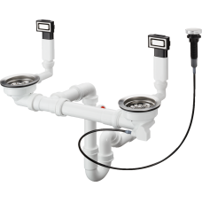 Сифон Hansgrohe  D15-11 Automatic з переливом для мийки зі сталі на дві чаші 43932800 Stainless Steel
