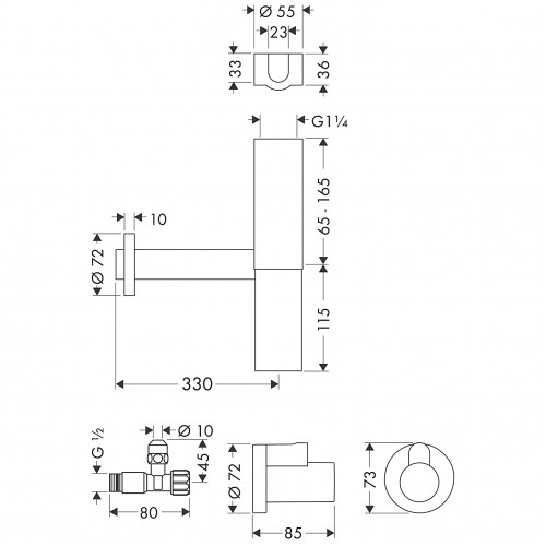 Сифон Hansgrohe  для умивальника Flowstar з кутовими вентелями 52120000