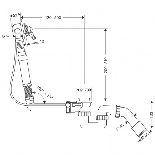 Сифон Hansgrohe  Exafill Basic для не стандартних ванн з наповненням 58126180