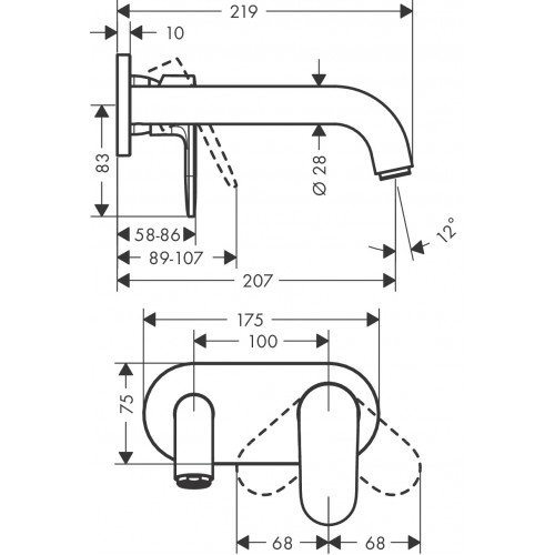 Змішувач Hansgrohe Vernis Shape для умивальника зі стіни прихованого монтажу 205 мм Matt Black 71578670