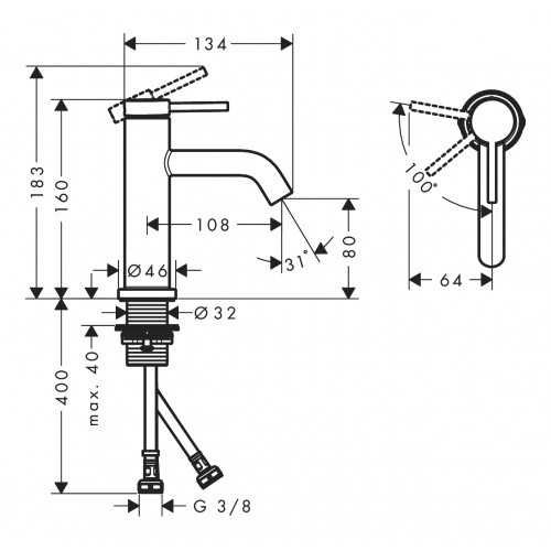 Змішувач Hansgrohe Tecturis S 80 CoolStart для умивальника без донного клапана, Brushed Bronze 73301140