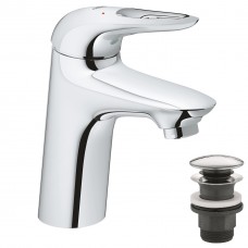 Одноважільний змішувач для раковини S Size Grohe Eurostyle + нажимний донний клапан 23929003 