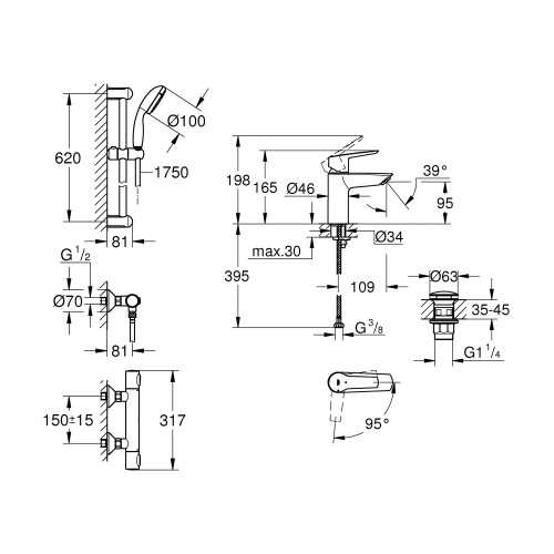 Набір змішувачів 2 в 1 для ванної кімнати Grohe QuickFix Start S-Size 34841551TS