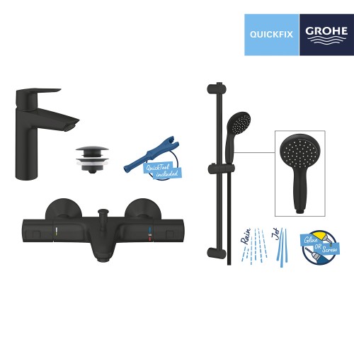 Набір змішувачів 3 в 1 для ванної кімнати Grohe QuickFix Start Black UA303304TM